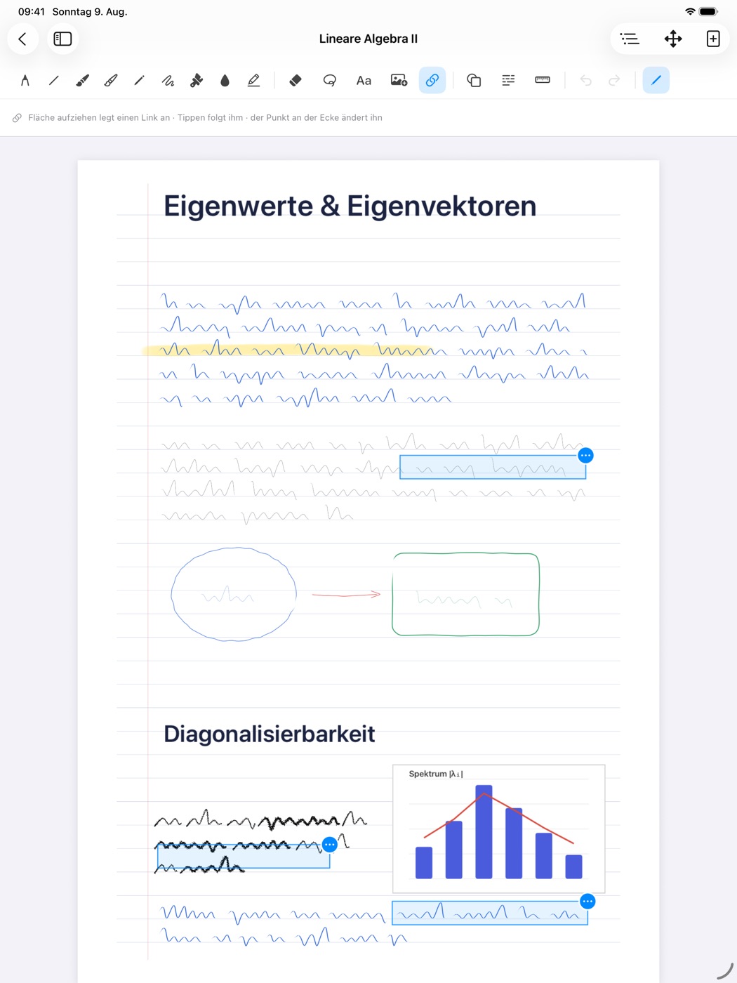 Handschrift mit markierten Stellen auf einer Seite in FlexiNotes